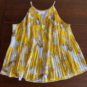 SOLD****Yellow Pleated Summer Top with Spaghetti Straps
